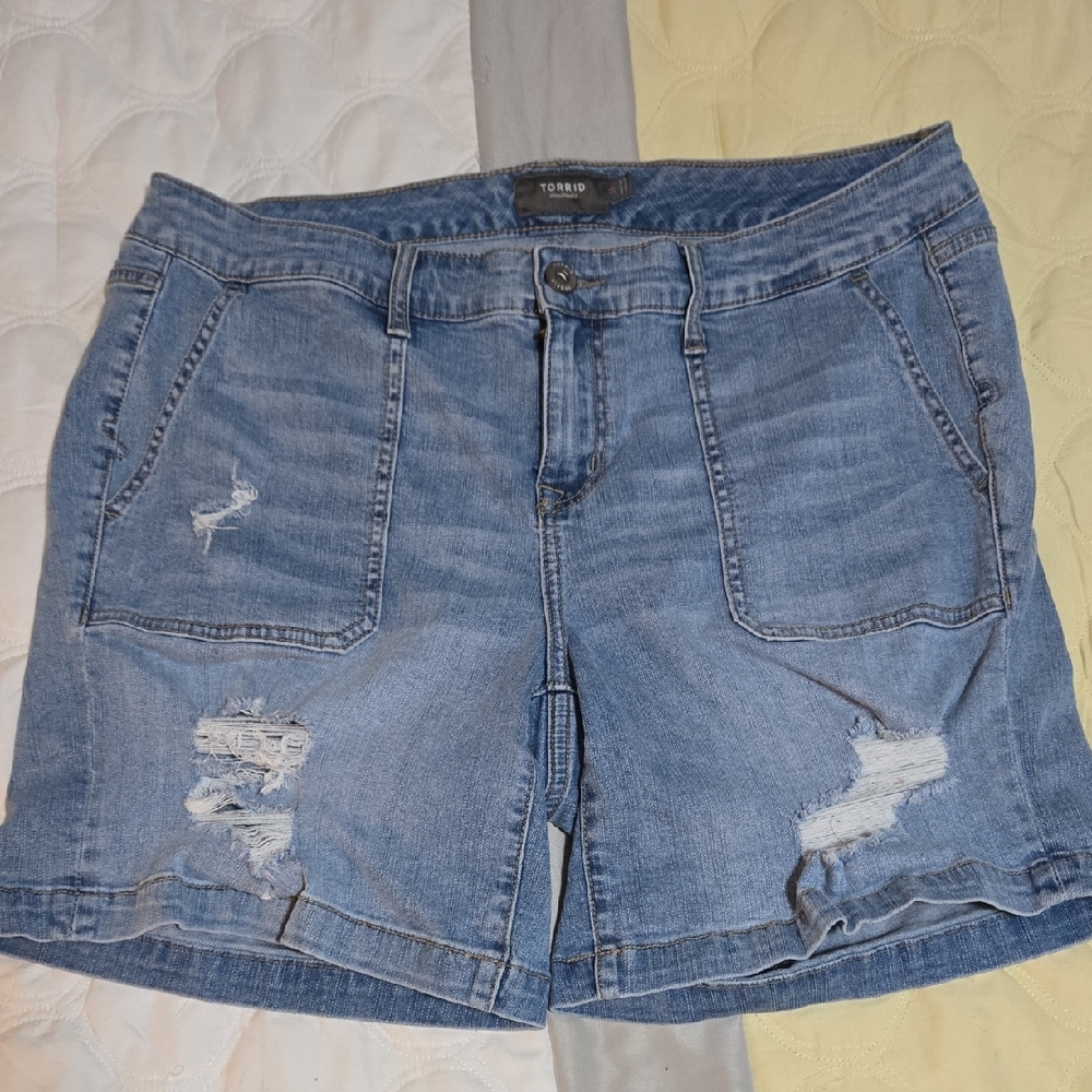 torrid Distressed Light Wash Denim Shorts